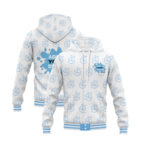3D Button Hooded Baseball Jacket